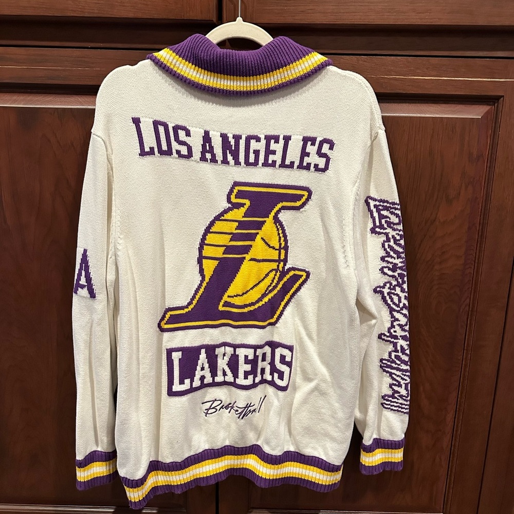 Free People White and Purple Lakers Cardigan
